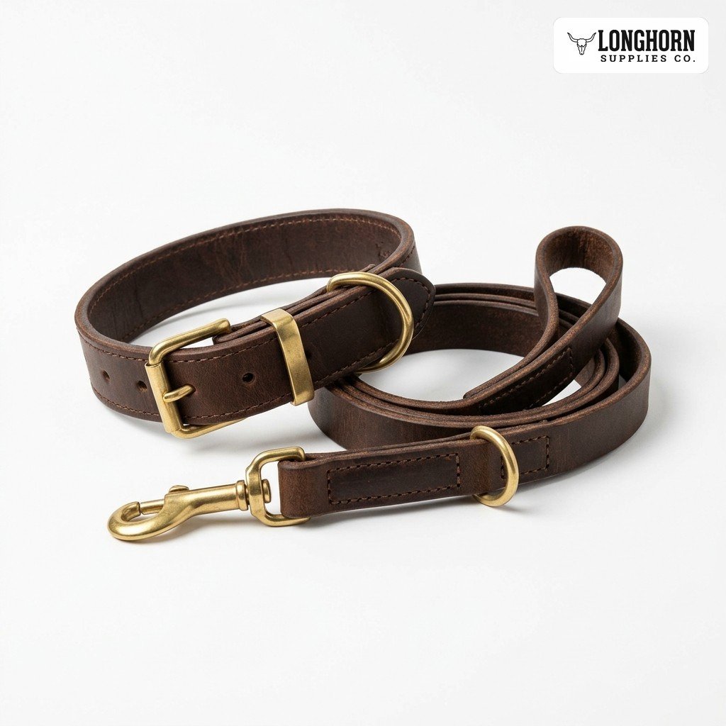 Premium Leather Collar + Leash Set